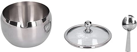 Sucrier en acier inoxydable, petit pot à épices en forme de tambour avec couvercle transparent et cuillère pour la cuisine, la maison
