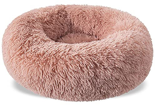 Aodafei Haustierbett Hund & Katze Kissen Bett Körbchen Hundebett Hundekissen Hundekörbchen Katzenbett Katzenkissen Rund Donut Herausnehmbaren Waschbar,Hellbraun,50 cm