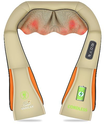 Snailax Kabelloses Nackenmassagegerät, Shiatsu Massagegerät mit Wärme, tragbares Massagegerät für Nacken- und Rückenschmerzen, elektrisches Massagekissen, Geschenke für Frauen, Männer
