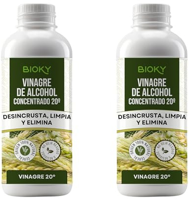 Bioky® Vinagre Concentrado al 20% - 2L Origen Natural de Alcohol Cereal | Sin Residuo, Acción Limpiador Profundo, Elimina Moho y Hongos