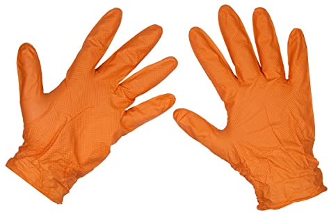 Sealey SSP56L - Guantes de nitrilo extra gruesos sin polvo (50 unidades), color naranja