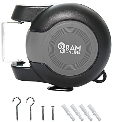 Ram® 30 metre Retractable Reel Clothes Lines Washing Line with Twin Cable - Wall Mounted Heavy Duty Clothes Dryer 2 x 15m Lines of Drying Space, Black
