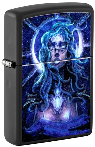Zippo Sturmfeuerzeug - Star Girl, Black Matte, Black Light - Nachfüllbar - Wiederverwendbar - Windfestes Design - Geschenkbox - Made in USA