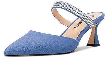 Castamere Donna Medio Tacco Heel a Punta Slip-on Pumps Diamante Cristallo Ciabatte Moda Scarpe da Matrimonio Ballo 6.5 CM Heels Blu 43 EU