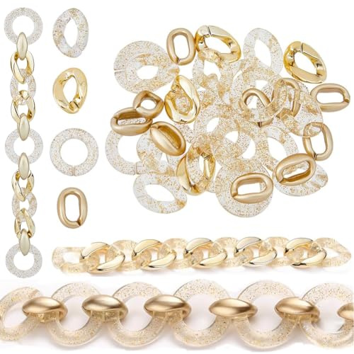 SUPERFINDINGS 4 Stile Acryl Verbindungsringe Kette Gebogen Offene Schnellverbindungsverbinder Transparente Kunststoff Verbindungsringe Für Die DIY Schmuckherstellung