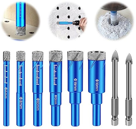 Nizirioo Set di 6 Punte Diamantate per Gres Porcellanato, Vetro, Ceramica, Granito - 6/8/10/12/14/16 mm