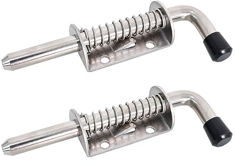 2 Stück Federriegel Edelstahl, Robuster Türriegel, Gartentor Riegel mit Gummigriff, Bolzenriegel Edelstahl Idealer für Schuppentüren, Türen, Fenster, Regale, Hof und Garagen- 10 * 128mm(Silber)