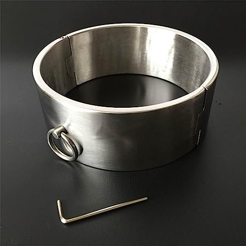 ZTHBYSB Super Schwere Edelstahl Bondage Hals Kragen Sklave O Ring Abschließbar Sex Halsband mit Sechskantschlüssel Hoch 5cm SM Halsbänder/Halsfessel Rolle Spielen Restraint Sex Spielzeug,Silber,14.5cm