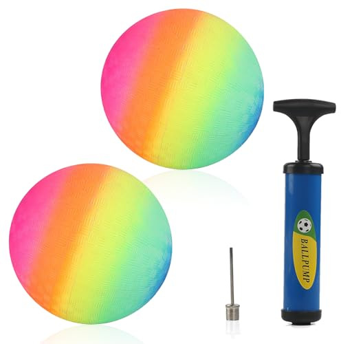 Lonimia PVC Regenbogen Ball - Bouncy Kickball, Fußball Softball, Mehrfarbiger Kinder Spielball Für Drinnen Und Draußen, Strandball Mit Pumpe