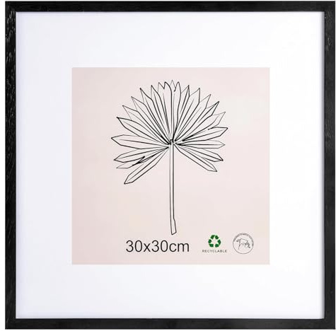LYYYYX Bilderrahmen 30x30cm Schwarz Holz,Passepartout,Acrylglas 1er-Set | Leichter Rahmen mit Antireflex Acrylglas und Passepartout für 20x20cm Fotos, geeignet für Puzzles, Poster, Collagen