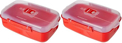 Sistema Rectangle Microwave Container | 1.25 L | BPA-Free | Red/Clear (Pack of 2)