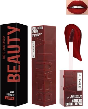 Matt Samt Lippenstift 24 Stunden Halt, Langanhaltender Wasserfester, Full Coverage Ink Lip Tint Gloss, Hochpigmentiert Flüssiger Lipstick, Non-Stick Cup Lipgloss Makeup für Frauen-06 Burgundy