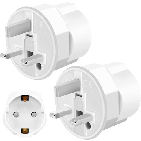 European to UK Plug Adapter, 2 Pack EU to UK Travel Adaptor 2 Pin to 3 Pin Type C/E/F France,Italy,Spain,Germany,Polish Turkish to British Adapter Type G Electronic Device