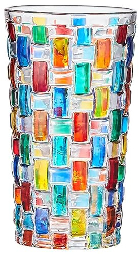 soulnioi Colorful Drinking Glasses Hand Painted Colored Water Glasses, Whiskey Tumbler for Rum, Bourbon, Scotch, Water, Drinks (E)