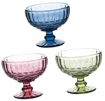 Alipis 3pièces Bols à Glace Verre Borosilicaté Avec Décoratifs Motif Floral Pour Dessert Et Salade Elegants Bols à Saladier Pour Fruits Bonbons Et Pâtisseries