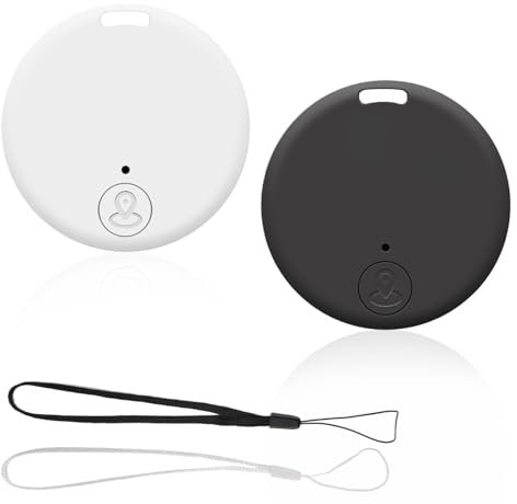 Localizzatore Chiavi 2 pezzi Portachiavi Bluetooth 5.2 Tracker con App, Trasmettitore Wireless per Chiavi, Airtag Smart Tag Android Compatibile con iOS e Android, Lunga Durata (nero e bianco)