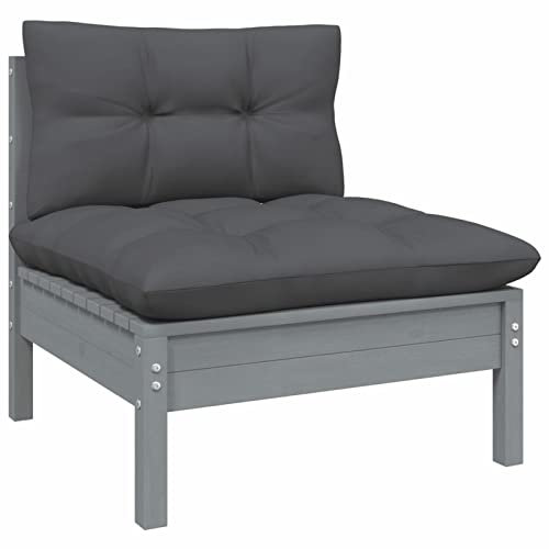 Homgoday Zentrales Gartensofa mit Kissen, Anthrazit, Kiefernholz, Außenbereich, Paletten, Holz
