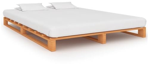 qohoio Palettenbett Bettgestell Bett Holz Betten Paletten Bett Massivholzbett Braun Kiefernholz 140x200 cm