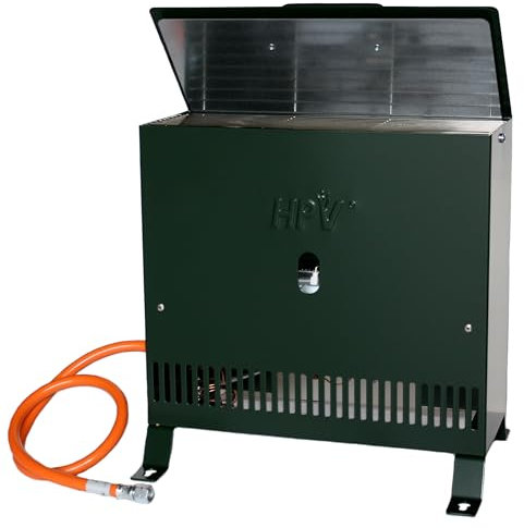 Gewächshausheizung 2kW mit Thermostat und Piezozündung für Wandmontage oder im Stand montierbar Gasheizer inkl. Schlauch HPV made in Germany Frostwächter (Ohne Druckminderer)