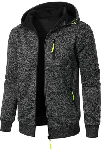 Aoouekul Herren Hoodie Sweatjacke Langarm Pullover Zip Kapuzenpullover Sweatshirts Mode Kapuzenjacke Männer Kapuzenpulli mit Reißverschluss Sport Style Casual (Schwarz grau,L)