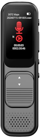 Kleiner Diktiergerät, Digitaler Diktiergerät, 80 Stunden, 3072 Kps, Rauschunterdrückung, USB C Sprachaktiviertes Aufnahmegerät für Vorlesungen, Besprechungen, Interviews