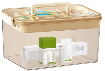 Organizador de medicamentos de gran capacidad, de medicamentos de doble capa grande, de medicamentos de doble capa | de píldoras transparente para el hogar y la oficina, Marrón