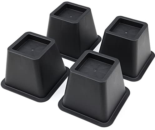FASTDEPLE Bed Risers 4 Inch, 4 Pack Furniture Risers, Square Table Riser Chair or Sofa Riser Heavy Duty Bed Leg Riser Lifter for Dorm Bed