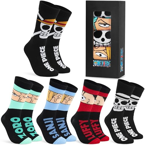 One Piece Calzini Uomo e Adolescenti, 5 Pacco Luffy Zoro Fino Calze Divertenti al Polpaccio, Anime Regalo Uomo e Fan