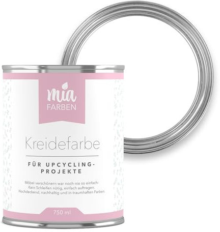 miafarben Kreidefarbe für Möbel 750ml, Möbellack, Möbelfarbe ohne schleifen, Kreidefarbe für Holz (Traumhaftes Weiss)