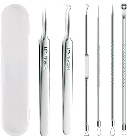 Yuio 6 Pezzi Strumenti Rimozione Punti Neri, Togli Punti Neri con Scatola Trasparente, Set di Rimozione Dell'acne, Blackhead Estrattore Ago Acne Per Brufoli Acne Blemish Comedoni e Whitehead