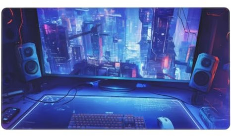 Gaming Mauspad XXL 1200x600x3mm Mousepad Verlängertes Groß Mauspad Schreibtischauflage,Genähte Kanten Rutschfeste Gummibasis,Verbessert Präzision Geschwindigkeit Home Office Blauer Computerraum L-5302