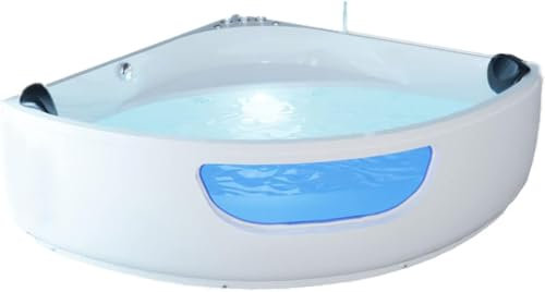 Supply24 since 2004 Whirlpool Badewanne Portland mit Glasfront (135x135) – 8 Massagedüsen & LED Beleuchtung – Eckwanne für 2 Personen – inkl. Armaturen – Indoor Spa – Wellness für Zuhause