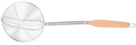 HOLIDYOYO Espumadera De Cocina Inoxidable Con Mango De Madera Colador Práctico Para Freír y Escurrir Alimentos Utensilio Resistente Para Hogares y Restaurantes