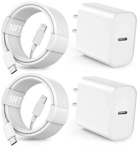 iPhone 14 13 12 Fast Charger,[Apple MFi Certified] 20W USB C Apple Fast Charger Wall Charge Block Plug with 10FT Type-C to Lightning Fast Charging Data Sync Cord for iPhone14 13 12 11 Xs Xr X (2Pack)