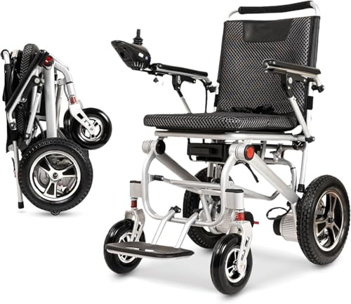 Fauteuil roulant électrique – Portée de 30 km – Fauteuil roulant électrique pliable pour adultes et personnes âgées – Double moteur de 500 W – Design motorisé compact tout-terrain – Pliable