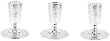 Cabilock 3 Ensembles Ensemble de Verre à vin Saint Graal Calice gobelet en Tasse avec Soucoupe Bénédiction Ancien décorations de de Shabbat Alliage de Zinc