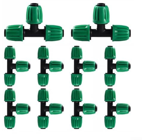Lot de 10 raccords d'irrigation goutte à goutte de 16 mm, connecteur d'étranglement coudé à 3 voies, pour système d'arrosage, joint de tuyau d'arrosage, adaptateur en T barbelé pour pelouse et ferme