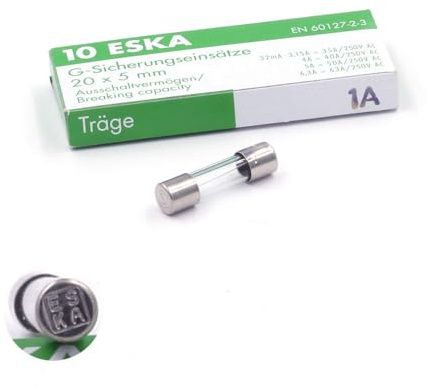 Fusibile in vetro 5 x 20 mm, 1 A, 250 V AC, Temporizzato, Cilindrico, 10 pezzi