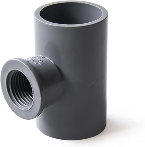 LUbrel Water tube jointer,ID 20/25/32/40mm T-Shaped 3 Ways Connector BSP 1/2 3/4 1 Female Thread PVC Pipe Fitting Garden Water Fish Tank Connector DIY(Grey,32mm(1l2))