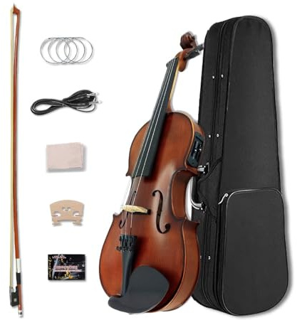 YoungMonic Violon électrique 4/4 pour gaucher avec étui à cordes supplémentaires et archet, conçu en érable et épicéa