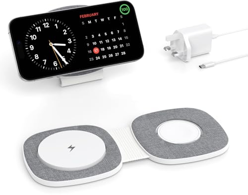 2 en 1 Cargador Inalambrico para MagSafe Plegable para iPhone 17, Air, 16, 15, 14, 13, 12 Series, para Apple Watch Series 11 10 9 8 7 6 5 4 3 2 1 SE/Ultra, para AirPods Estacion de Carga