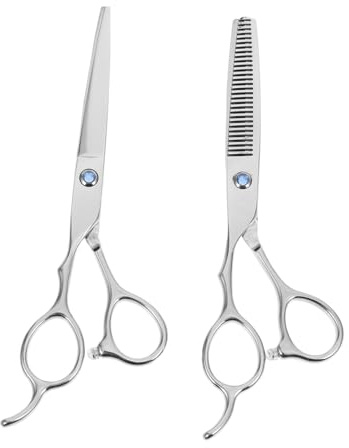 BAZEITFLOW 2 pièces Ciseaux Coiffure Gaucher Acier Inoxydable Coupe et Amincissement Poignée Ergonomique Confortable Kit Argentées pour Salon et Usage Domestique
