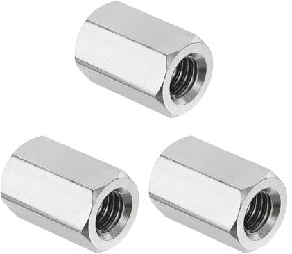 PATIKIL M8x1 25 Steigung 304 Edelstahl Sechskant Muffenmuttern 3 Stück 20mm / 0 79 Zoll Länge Grob Vollgewinde Stangenmuffenmuttern Gewindeverbinder Befestigungselemente Silberton