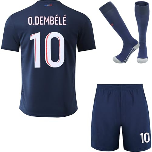 RAWDEM Dembele #10 Home 25/26 Football Soccer Jersey/Shorts Socks Gift Set for Children Youth Sizes (DarkBlue, 30)