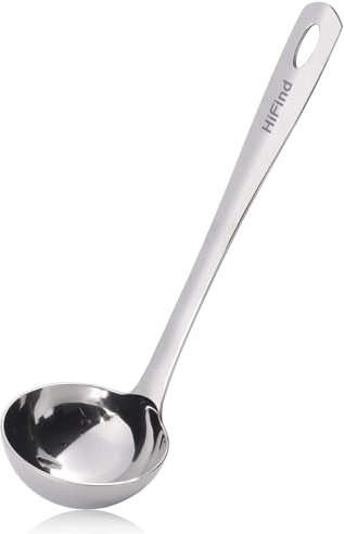Cucharón grande 27 cm de acero inoxidable, utensilio de cocina robusto para espejo pulido, apto para lavavajillas, herramienta de servicio de cocina, cuchara única metálica resistente a la oxidación