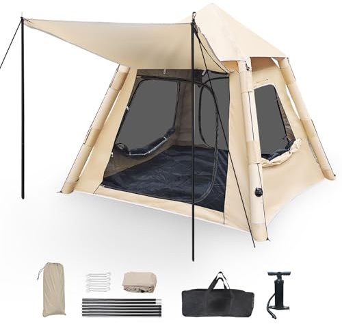Tenda gonfiabile da campeggio per 4 persone, tenda gonfiabile per esterni con borsa da trasporto, tenda familiare per 4 stagioni, tenda ad aria con pompa, impermeabile e antivento, per campeggio e