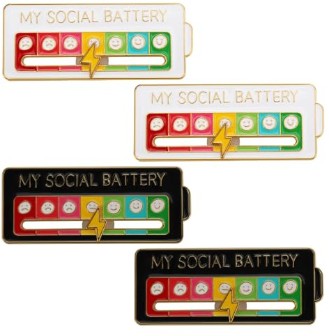 AIVIOI 4 Pieces of My Social Battery Creative Badge, 7 Days a Week Fun Enamel Emotional Badge, Functional Aesthetic Brooch, Perfect Accessory for Personalizing Backpacks, Jackets, Bags, or Any Fabric Surface with a Sense of Humor!