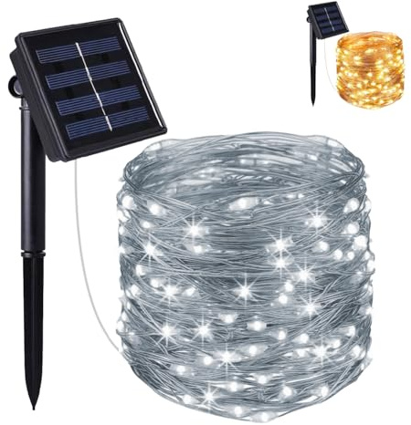Linxor - Guirlande solaire extérieur lumineuse jardin, terrasse - Ampoules LED 8 modes - 32 m - Blanc froid