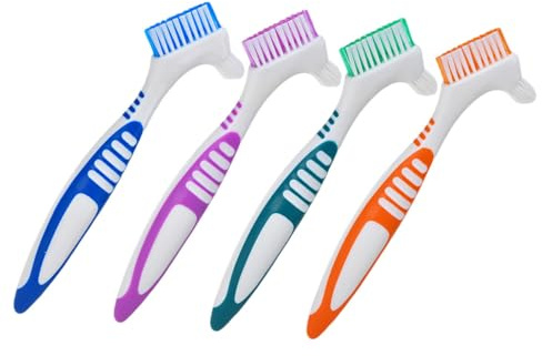 MUSISALY Spazzola Pulizia Delicata 4 Pezzi Protesi Dentaria Setole Multistrato per Doppia Faccia Manico Grande Cura Quotidiana per Gengive delle Dentiere
