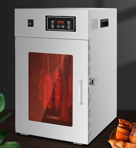 Secador de Alimentos Comercial, Secador de Carne Rotatorio de 360°, Deshidratador de Alimentos y Gabinete de Secado, con Temperatura Ajustable de 30-90 °C y Control Digital de Tiempo de 0-24 Horas
